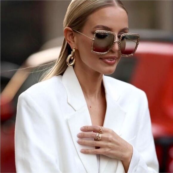 Gucci Sunglasses Square-Frame Chain Gold Tone Metal GG1033s 002 main image 9